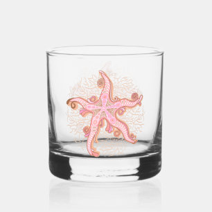 Starfish and Coral Pink Pastel Pattern Whiskey Glass