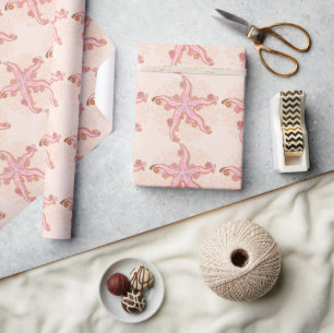 Starfish and Coral Pink Pastel Pattern Wrapping Paper
