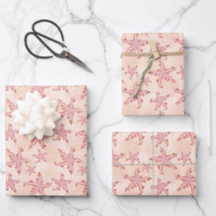 Starfish and Coral Pink Pastel Pattern Wrapping Paper Sheet