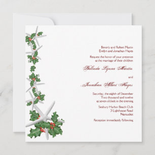 Starfish and Holly Christmas Wedding Invitations