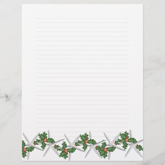 Starfish and Holly Lined Letterhead Paper (Front)