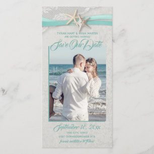 Starfish and Lace Aqua Grey Save the Date