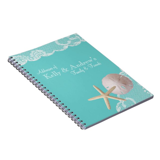 Starfish and Lace Beach Aqua Spiral Notebook (Right Side)