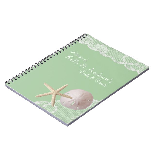 Starfish and Lace Beach Green Spiral Notebook (Left Side)