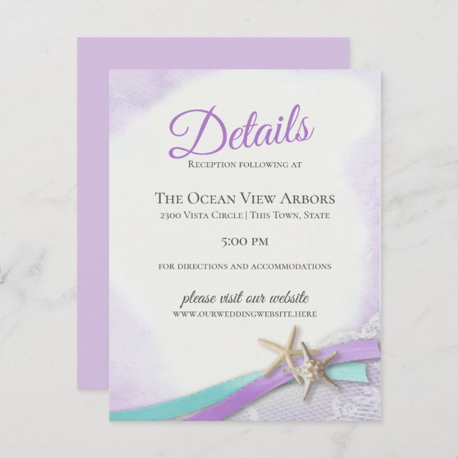 Starfish and Lace Purple Details and Information Invitation (Front/Back)