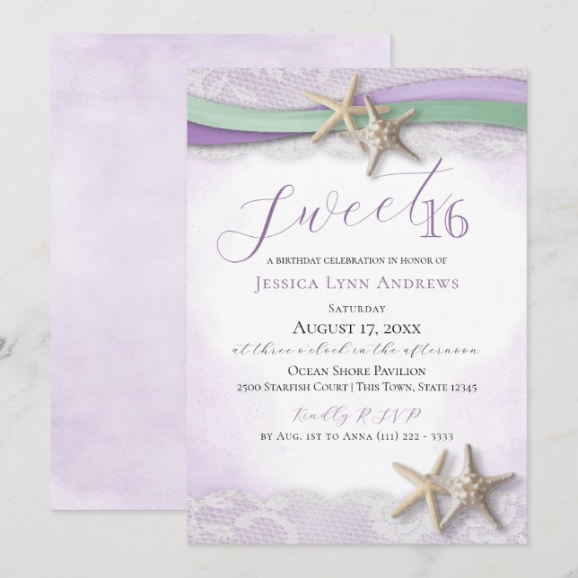 Starfish and Lace Sweet 16 Invitation (Front/Back)