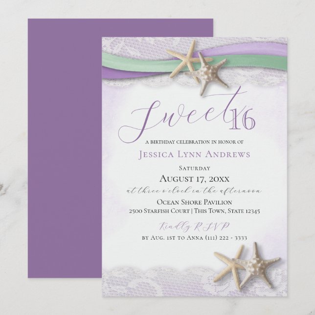 Starfish and Lace Sweet 16 Invitation (Front/Back)