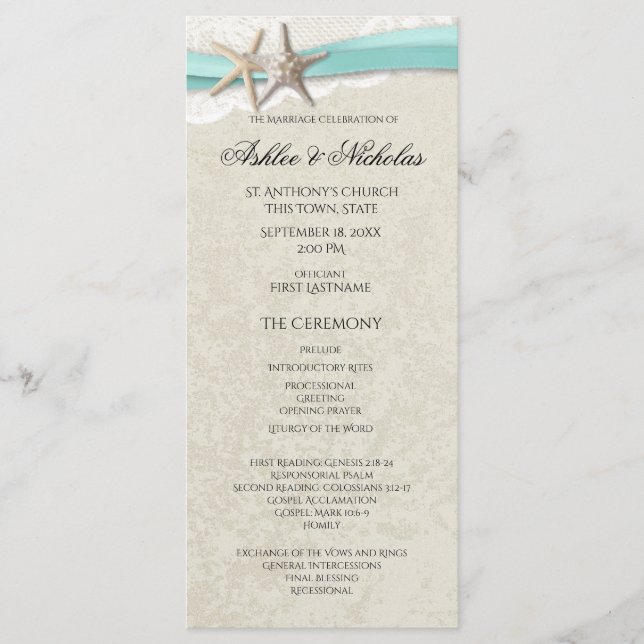 Starfish and Lace Wedding Program Programme (Front)