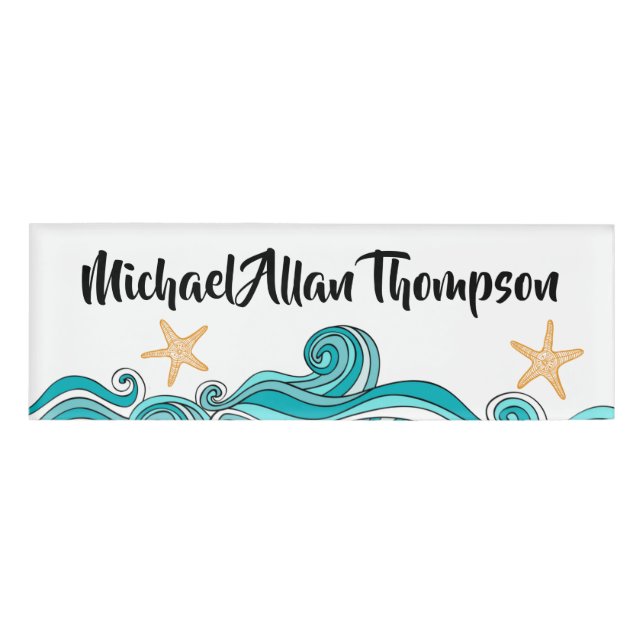 Starfish and Ocean Personalised Name Tag (Front)
