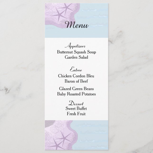 Starfish and Ocean Wedding Menu Card (Front)