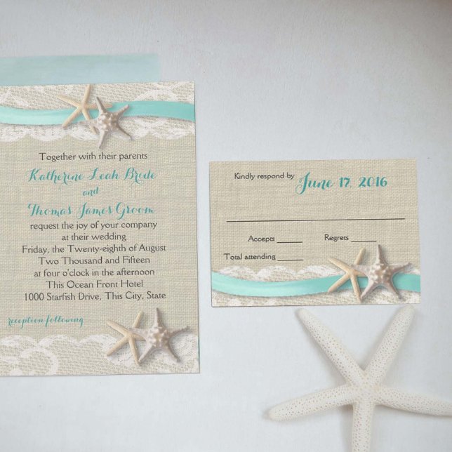 Starfish and Ribbon Beach Aqua RSVP (Creator Uploaded)