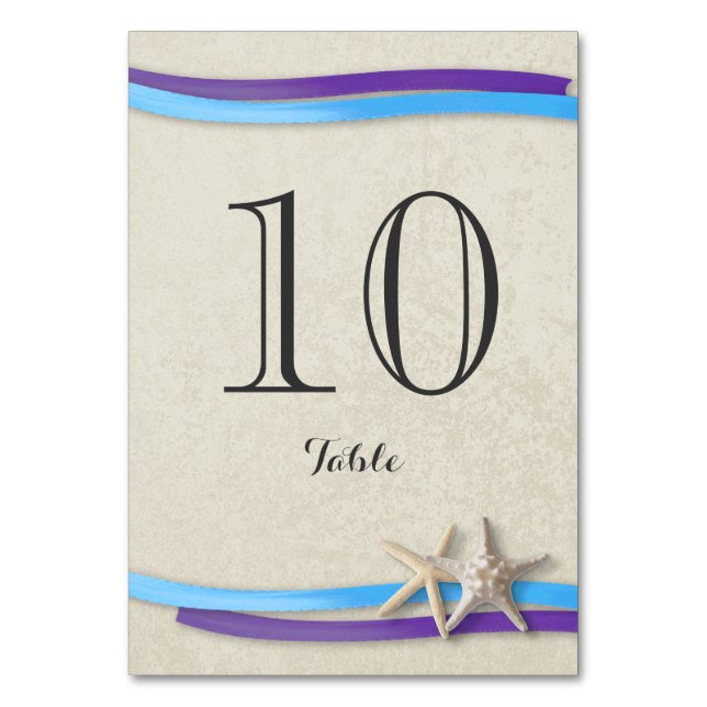 Starfish and Ribbon Table Number Card (Front)