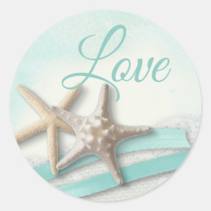 Starfish and Ribbon Turquoise Love Classic Round Sticker
