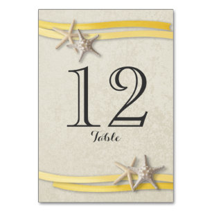 Starfish and Ribbon Yellow Table Number