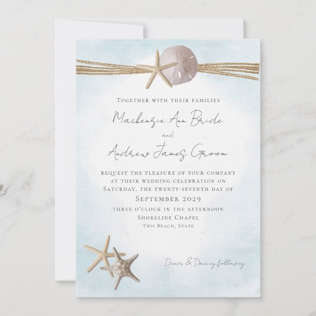 Starfish and Rope Beach Wedding Invitation (Front)