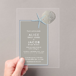 Starfish and Sand Dollar - Beach Wedding Acrylic Invitations