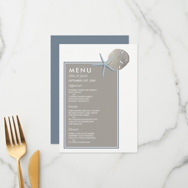 Starfish and Sand Dollar - Beach Wedding Menu (Front/Back In Situ)