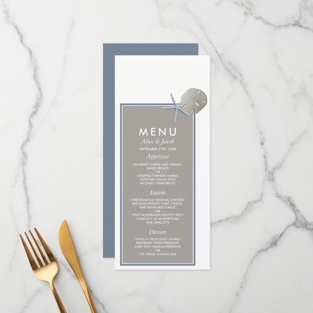 Starfish and Sand Dollar - Beach Wedding Menu (Front/Back In Situ)