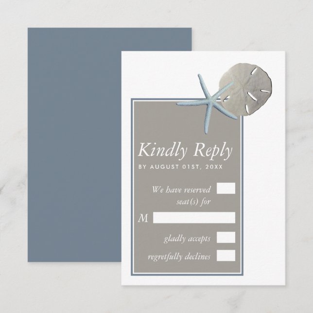 Starfish and Sand Dollar - Beach Wedding RSVP Card (Front/Back)