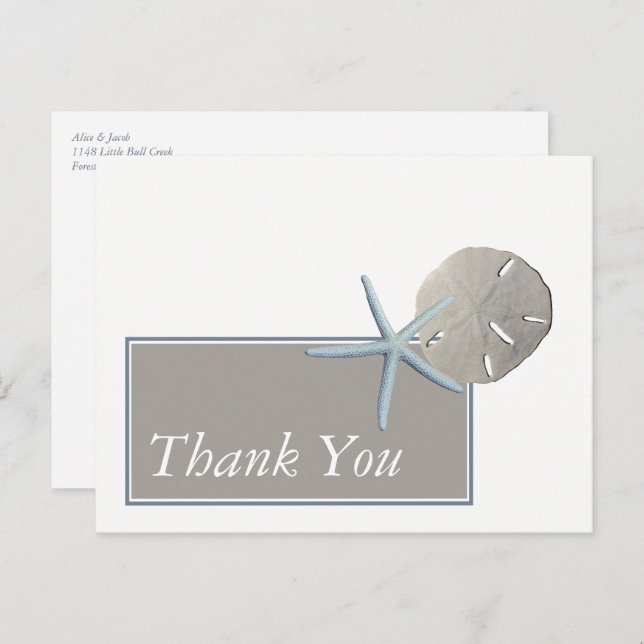 Starfish and Sand Dollar - Beach Wedding Thank You Postcard (Front/Back)