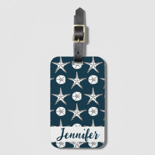Starfish And Sand Dollar Pattern Drawing Ocean Luggage Tag