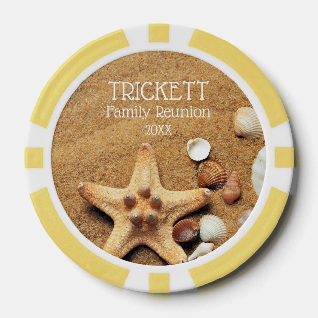 Starfish And Seashells Beach Family Reunion Poker Chips (Front)