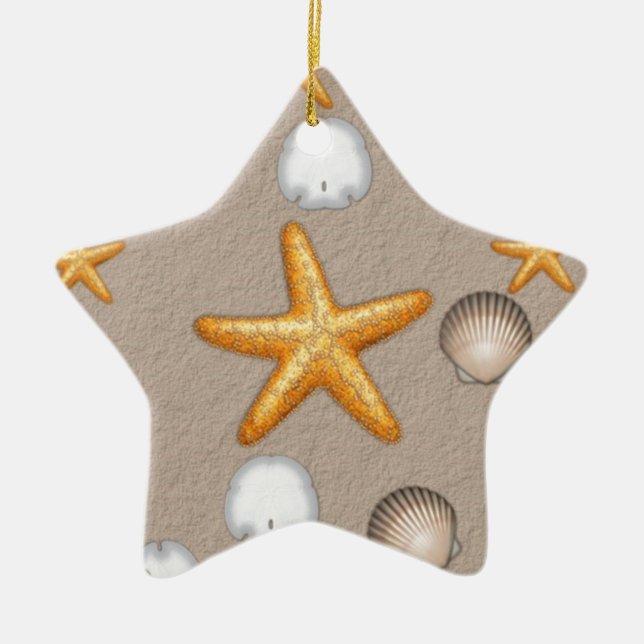 Starfish and Seashells Beach Theme Gifts Ceramic Tree Decoration (Front)