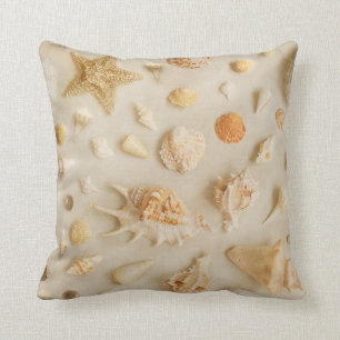 Starfish and Seashells Coastal Beach Photo Beige Cushion