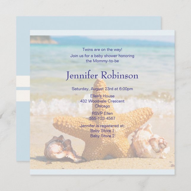 Starfish and Seashells on the Beach Baby Shower Invitation (Front/Back)