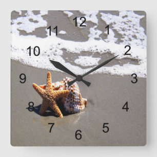 Starfish And Shell Square Wall Clock