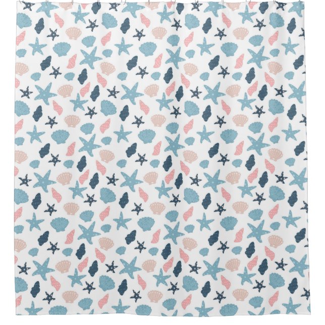 Starfish and shells pattern shower curtain (Front)
