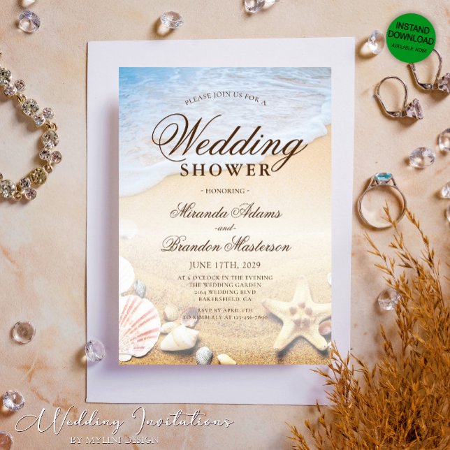 Starfish and Shells Tropical Summer Beach Wedding Invitation (Creator Uploaded)