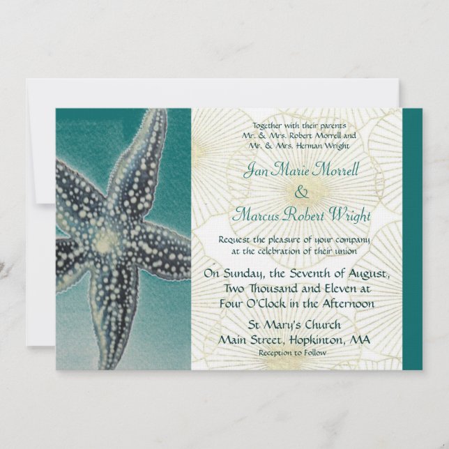 Starfish and Shells Wedding Invitation (Front)