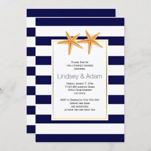 Starfish and stripes beach wedding couples shower invitation