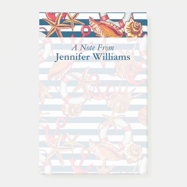 Starfish And Stripes Pattern | Add Your Name Post-it Notes (Front)