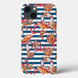 Starfish And Stripes Pattern iPhone 13 Case