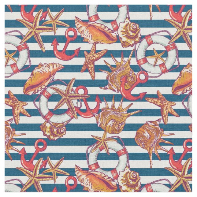 Starfish And Stripes Pattern Fabric (Close Up)