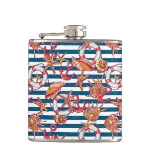 Starfish And Stripes Pattern Hip Flask