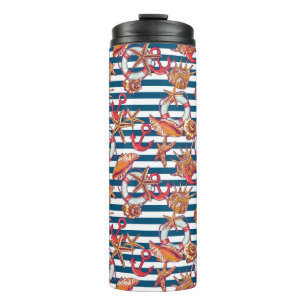 Starfish And Stripes Pattern Thermal Tumbler
