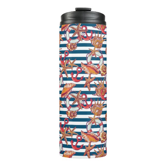 Starfish And Stripes Pattern Thermal Tumbler (Front)
