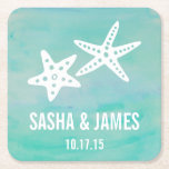 Starfish Aqua Beach Wedding Coasters<br><div class="desc">Design features two white starfish against an airy backdrop of turquoise watercolor strokes. Perfect for beach or destination weddings! Coordinating accessories available in our shop.</div>