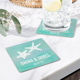 Starfish Aqua Beach Wedding Coasters
