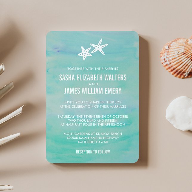 Starfish Aqua Beach Wedding Invitations (Creator Uploaded)