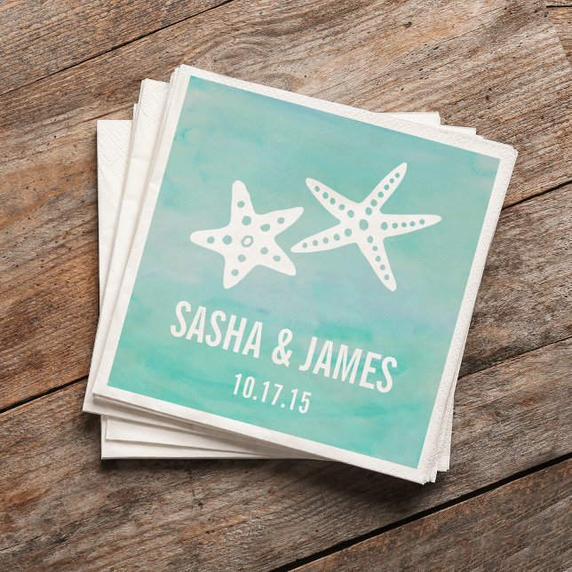 Starfish Aqua Beach Wedding Napkin (Creator Uploaded)