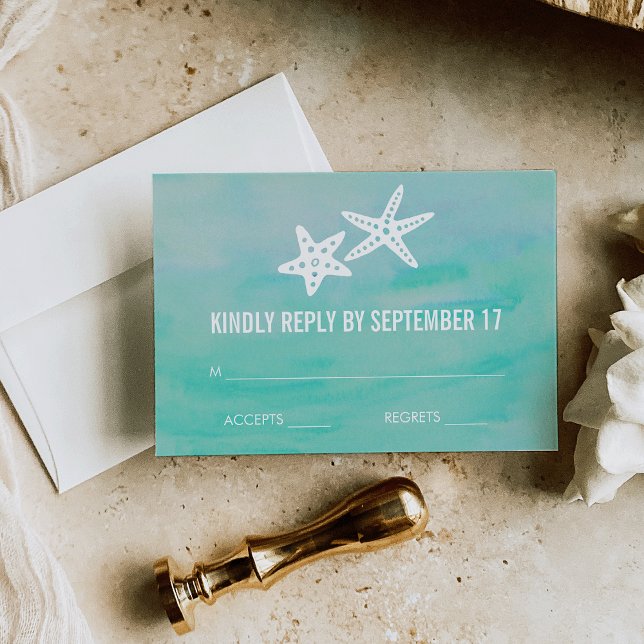 Starfish Aqua Beach Wedding RSVP Response Card (Creator Uploaded)