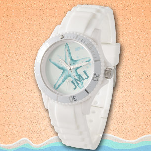 Starfish Aqua Beachy Initials Summer Watercolor Watch
