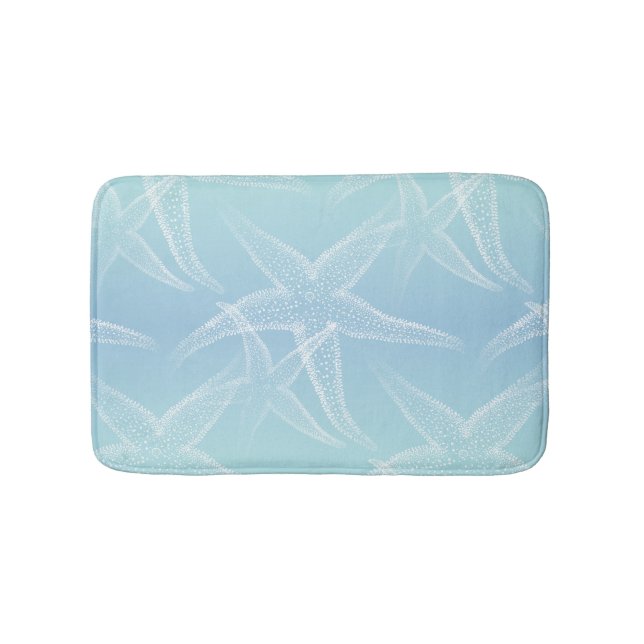 Starfish Aqua Blue Beach Bath Mat (Front)