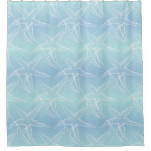 Starfish Aqua Blue Beach Shower Curtain