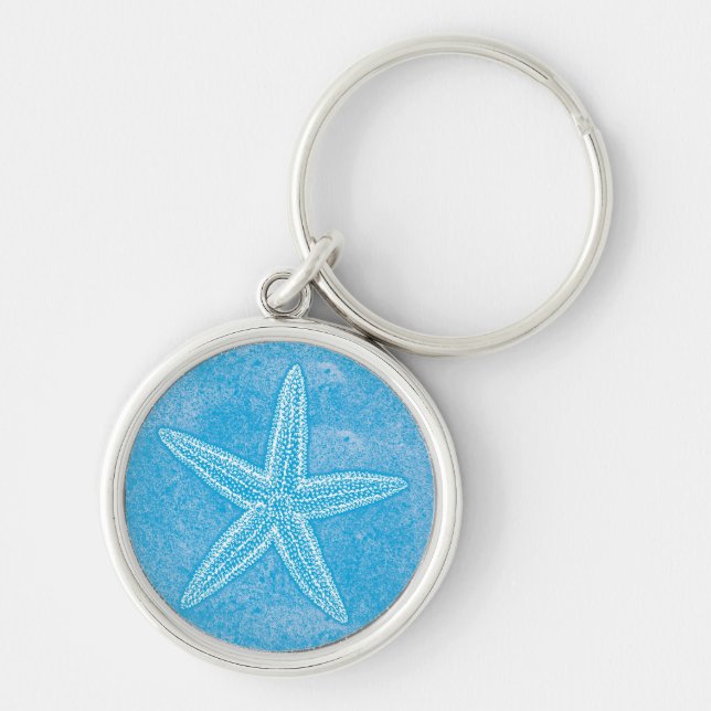 Starfish Aqua Blue Key Ring (Front)
