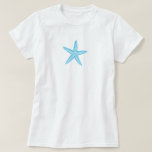 Starfish Aqua Blue T-Shirt<br><div class="desc">This design has a vintage illustration of a starfish in a aqua blue colour scheme,  perfect for summer,  beach and nautical themes.</div>